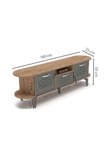 Tv Sehpası Tv Ünitesi Kapaklı Raflı Setro Traverten Çok Renkli