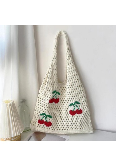 Kadınlar Büyük Kapasiteli Omuzdan Askili Çanta Sevimli Çilek Beyaz - Beyaz
