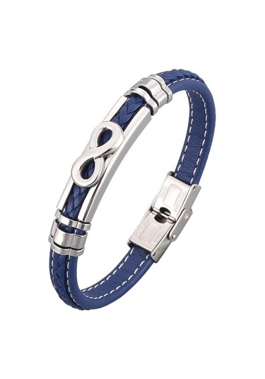 Yeni Moda Deri Bileklik Çelik Hediye Erkek El Charm Takı Erkek Bileklik El Yapımı Takı Bb1042 Mavi