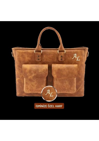 İsme Özel Askılı Cepli Evrak - Laptop Çantası - %100 Rainbow Deri - Ac09002 - Camel-129336 Siyah