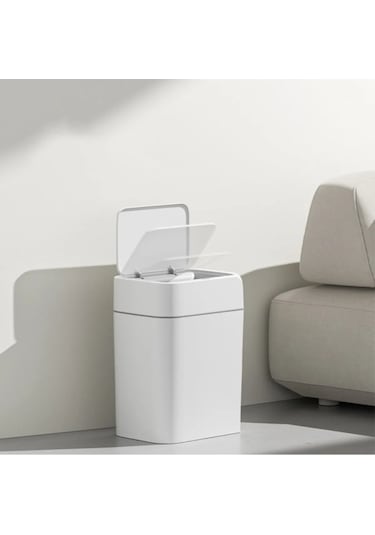 Sensörlü Otomatik Plastik Çöp Kovası 12 Litre + Deterjan Hazneli Silikon Klozet Fırçası Beyaz