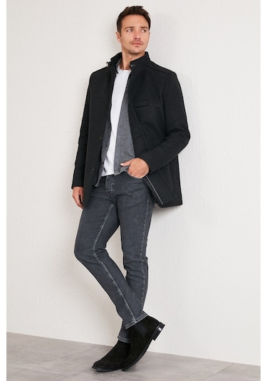 Buratti Slim Fit Pamuklu Kaşe Erkek Kaban 5841012 Füme Buratti Slim Fit Pamuklu Kaşe Erkek Kaban 5841012 Füme