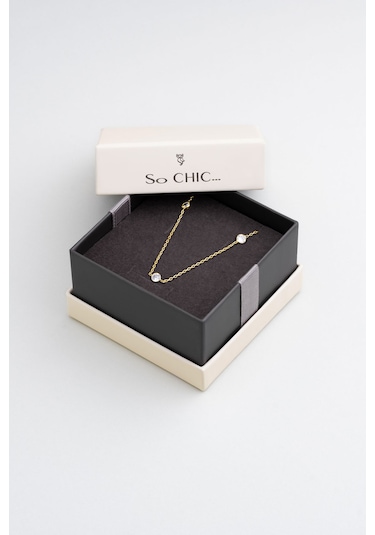 Beyaz Taşlı 18 Ayar Sarı Altın Kaplama 90 Cm Gümüş Kolye Sarı