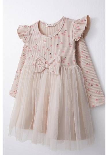 Breeze Kız Çocuk Uzun Kollu Elbise Çiçekli Fiyonklu Tüllü 1.5-5 Yaş, Bej-bej Bej Breeze Kız Çocuk Uzun Kollu Elbise Çiçekli Fiyonklu Tüllü 1.5-5 Yaş, Bej-bej Bej