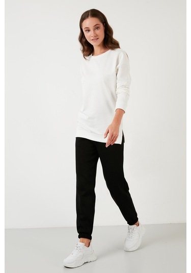 Lela Pamuklu Regular Fit Bisiklet Yaka Basic Bayan Sweat 5863569 Ekru