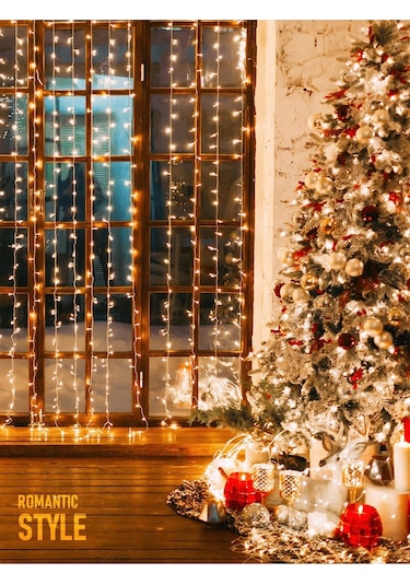 Trendpoint 3x3 Metre Perde Led Animasyonlu 12 Saçaklı 300 Ledli Fişli Eklenebilir 8 Fonksiyonlu