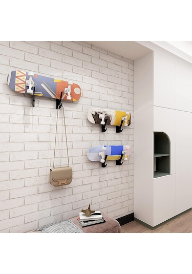 Lemestar Akrilik Kaykay Duvar Tutucusu, 3 Kg Yük Kapasitesi Ve Depolama Kancaları İle Kaykay Dahil Değil Siyah