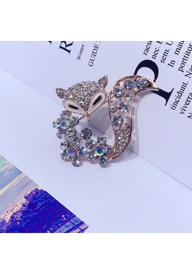 1 Adet Tilki Broş Kristal Rhinestone Hayvan Broş Ceket Şapka Aksesuarları Kadın Shinning Takı Pimleri Altın