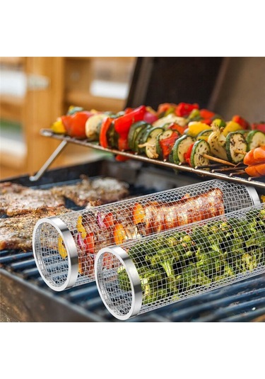 Taşınabilir Izgara Sepeti, Silindirli, Izgara Ağı, Paslanmaz Çelik, Izgara Silindiri, Her Türlü Sebzeye Uygun, French-b