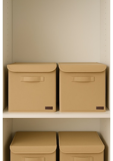 Bej Kapaklı Dolap Içi Çamaşır Oyuncak Düzenleyici Katlanır Kapaklı Saklama Kutusu 30x30x30 Gri