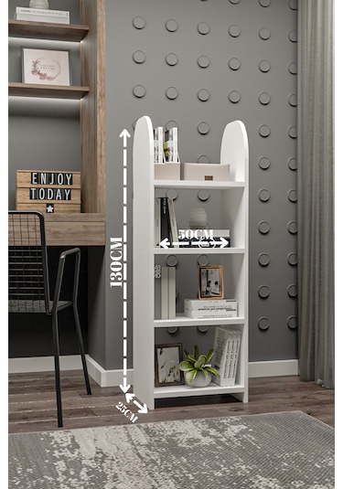 Oval Kitaplık,saksılık,çiçeklik,130 Cm,portatif Minifix Kurulum Beyaz
