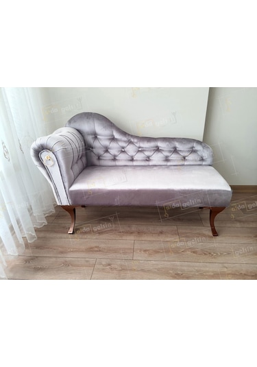 Ters Kol Dekoratif Bihter Koltuk Josefin Puf 120 Cm Ceviz Ayak Gri