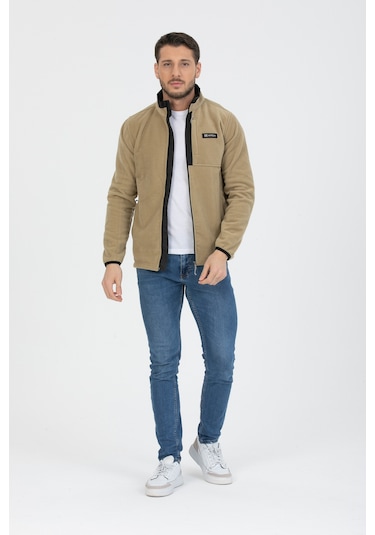 Fermuarlı Garnili Polar Beige Bej