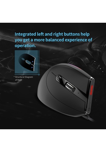 Reedark T-50 Dikey  Kablolu  9 Tuş Rgb Optik  6 Vites DPI Ergonomik Tasarım Siyah