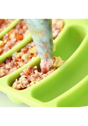 Maxaccess Yeşil 6 Gözlü Silikon Sosis Makinesi Kalıbı Kapaklı Ev Tipi Sosis Kek Pişirme Aleti