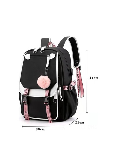 Aubyhe Ergen Kız Çanta Öğrenci Okul Çantası 35l 17" Siyah Usb Şarj Ve Kulaklık Girişi Dayanıklı Yumuşak Kumaş Siyah