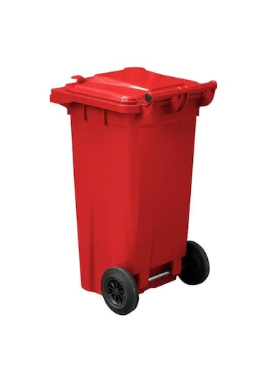 Kırmızı Plastik Çöp Konteyneri 120 Litre Konteyner - Isıya Karşı Kırmızı