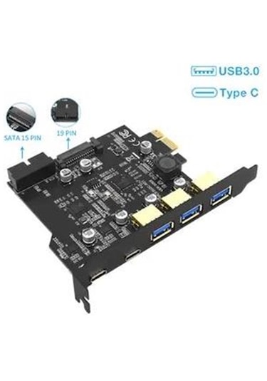 5 Port Pci-e Express Usb 3.0 Type C 3.2 Çoklayıcı Riser Kart