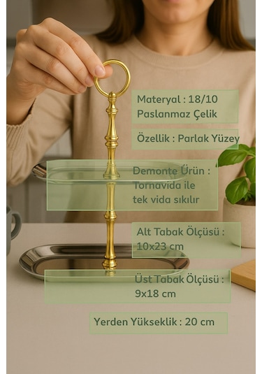 2 Katlı Kayık Tepsi Paslanmaz Çelik Sunumluk,kurabiyelik,makaronluk,söz,nişan Masa Aksesuarı,çeyiz Gold