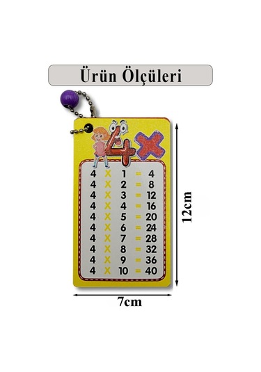 Zincirli Çarpım Tablosu 12 Adet 7x12 Cm Cep Zircirli Çarpım Tablosu Yaz Sil Özellikli Karne Hediyesi Çarpım Kartları