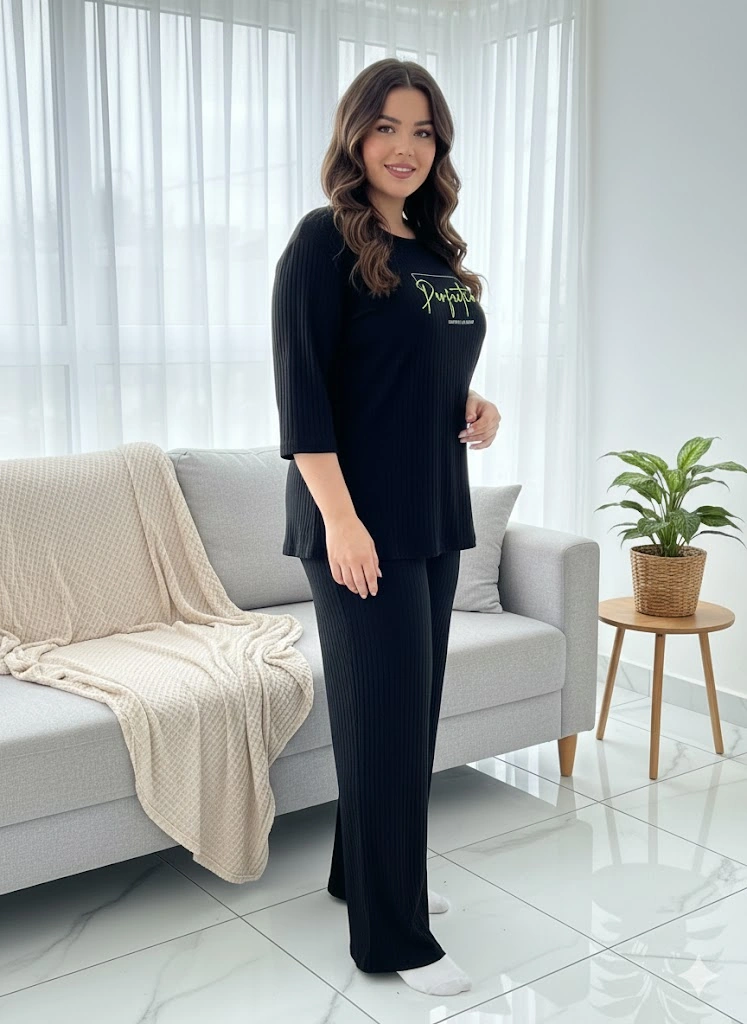 Kadın Büyük Beden Pijama Takım Siyah