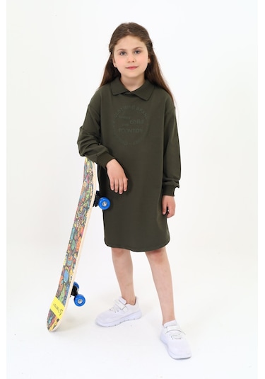 Toontoy Kız Çocuk Baskılı Elbise Haki