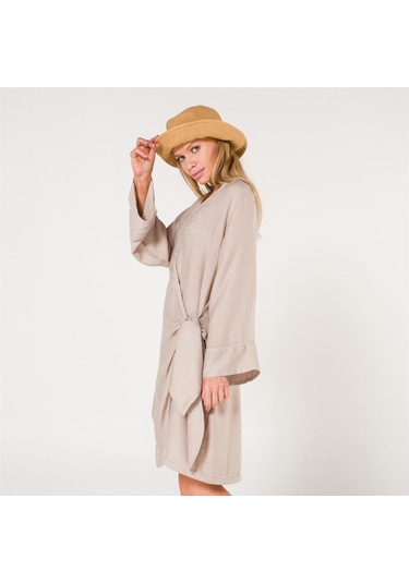 Mona Kadın Kruvaze Pul Baskılı Plaj Elbisesi Taş