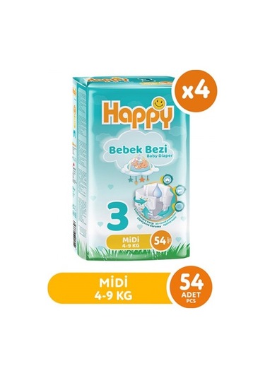 Happy Bebek Bezi Midi 3 No 54 Lü X 4 Adet PKT.HAPPY.079 3 Numara 4'lü