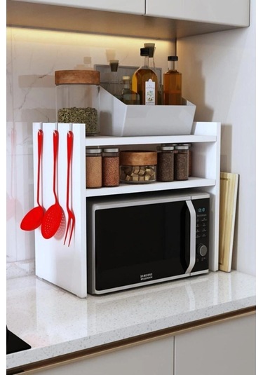 Beyaz Tezgah Üstü Raf - Fırın, Mıkrodalga Organızer Düzenleyici