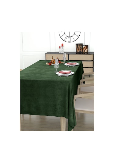 Daily Series Kadife Dokulu Zeytin Yaprağı Rengi Masa Örtüsü Zeytin Yaprağı