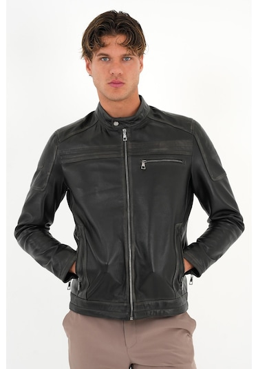 Tyler Siyah Erkek Deri Mont Siyah