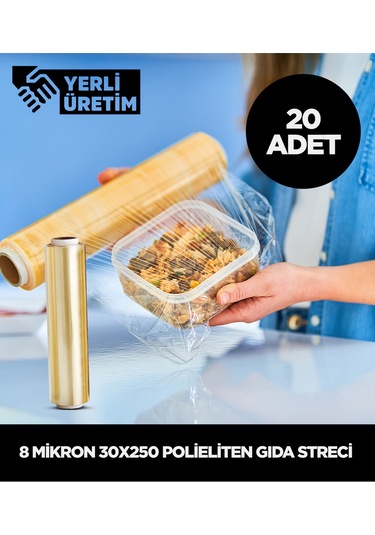 8 Micron 30x250 Polietilen Gıda Streci 20 Adet