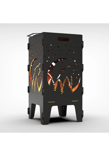 Gece Ve Kurt Desenli Dekoratif Mangal, Portatif Ateş Çukuru