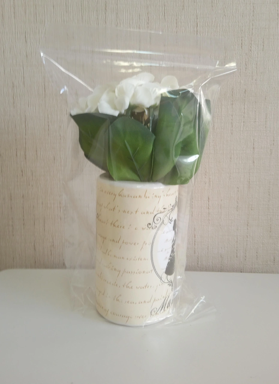 2 Adet Vazo Dahil,vazoda Çiçek,beyaz Yapay Çiçek,vazo Dekoratif Madam Desenli 7x7x16cm Çok Renkli