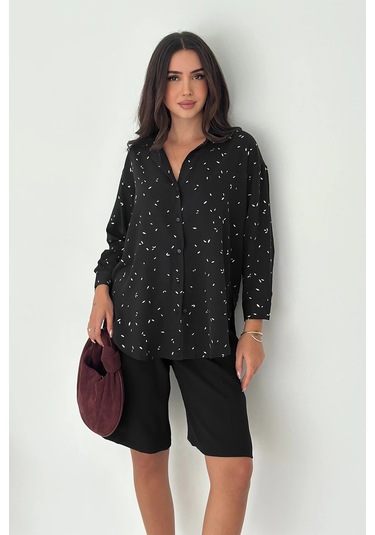 Varak Baskılı Gömlek Siyah