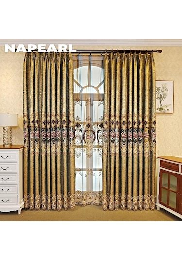Novahub Moda High-end Saray Tarzı 1 Adet Altın Renk Tulle Perde Pencere Ekranı Oturma Yatak Odası Dekor 100x200cm Altın