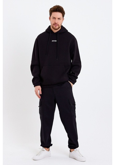 JAHR MARC Nakışlı Oversize Siyah Erkek Sweatshirt Siyah