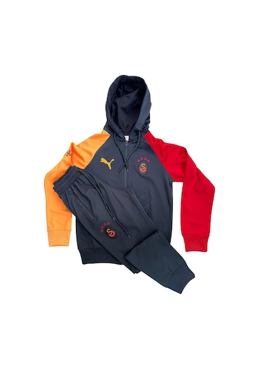 Kısmet Sepeti Siyah Kapüşonlu Rüzgar Geçirmez Kumaş İçi İnce Pamuk Kaplı Sarı Kırmızı Nakış İşlemeli Çocuk Eşofman Takımı Sarı - Kırmızı -siyah