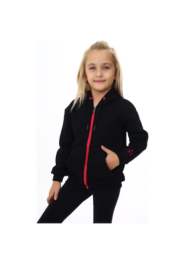 Toontoy Kız Çocuk Nakışlı Hırka Siyah
