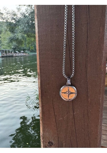 Gümüş Erkek Pusula Retro Tarz Paslanmaz Çelik Gemici Pusula Kolye