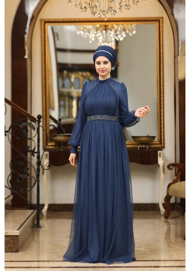 Melisma Efsane Tesettür Abiye İndigo