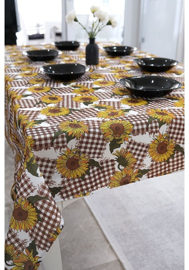 Sufre Sıvı Geçirmez Masa Örtüsü Sofra Bezi Sofra Örtüsü Piknik Örtüsü Ayçiçeği Kahve