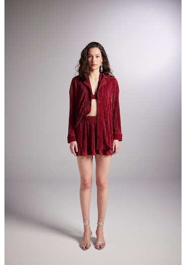 Holly Lolly Düğme Kapamalı Comfy Oversize Gömlek Bordo