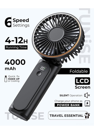 Geeksen Usb Şarjlı 3600mah Mini Fırça: Boyun Taşıma & Elden Kullanıma Uygun, Masüstü Folding Fan - Siyah