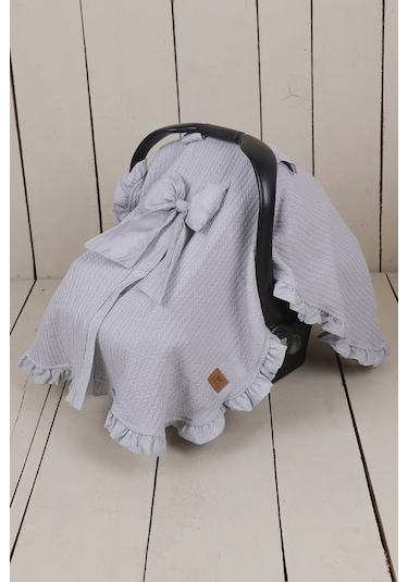 Fırfırlı Tek Bebek Örtü Puset Örtüsü Puset Ana Kucağı Örtüsü Gri