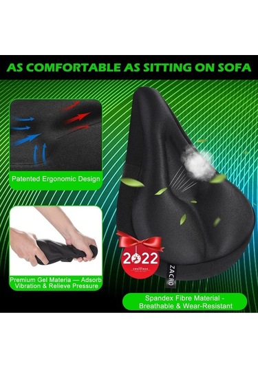 Pazly Bisiklet Koltuk Minderi - Erkek Kadın İçin Jel Yastıklı Kapak, Ekstra Yumuşak Bisiklet Koltuğu Siyah, Uyumlu Ekstra Konfor Siyah