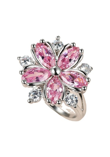 Altın - Pembe Zarif Moda Prenses Alyans Gelin Takı İçin Romantik Çiçeği Pembe Taş Bayan Yüzükler 10 Altın - Pembe