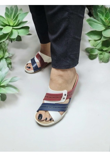 Kadın Topuk Dikeni Jelli Ev Dışarı Terlik Beyaz - Kırmızı - Lacivert