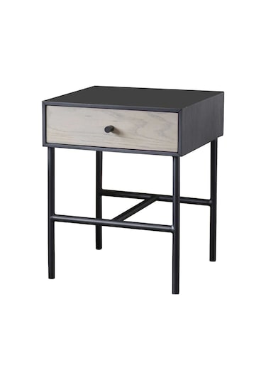 Tia Siyah Metal&ahşap Yan Sehpa - Açık Kahve