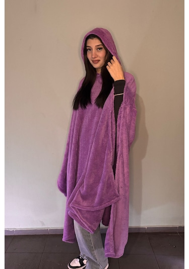 Giyilebilir Hoodie Battaniye Rahat Kalıp Tek Beden Lila
